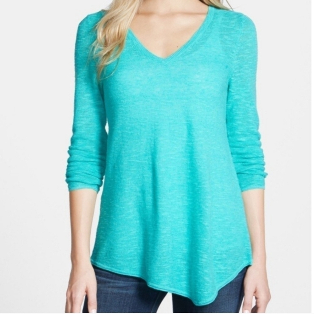 Eileen Fisher Organic Linen V-Neck Tunic Sweater Size Small - Picture 2 of 5